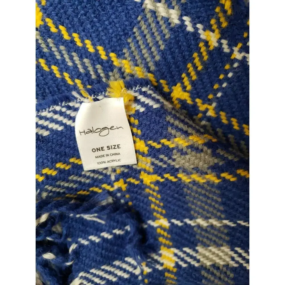 Halogen Plaid Blue  Fringed Men's Scarf One Size (B5)